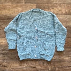 NWOT Medium Boucle light blue cardigan